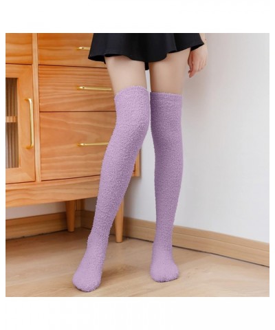 Womens Fluffy Coral Fleece Socks Stripe Over the Knee Stockings Casual Winter Soft Warm Comfort Long Socks Purple $7.33 Activ...