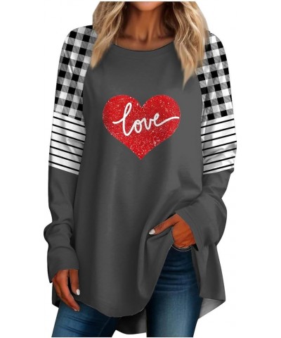 Long Sleeve Shirts for Women,Women's Casual Plus Size Long Sleeved Round Neck Valentine's Day Printed Vacation T-Shirt Top 1-...