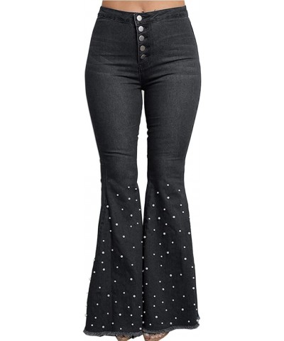 Women's Fashion Luscious Curvy Bling Skinny Jeans High Waist Embroidered Rivet Pearl Denim Pencil Pants Neo-gray $20.89 Jeans