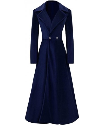 Women's Vintage Velvet Trench Coat Lapel Button Slim Medieval Retro Christmas Asymmetric Long Velvet Blazers Overcoat Navy $2...