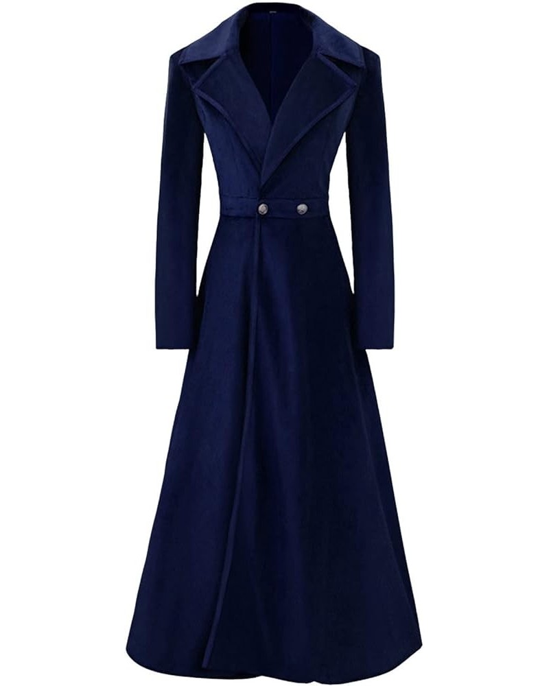 Women's Vintage Velvet Trench Coat Lapel Button Slim Medieval Retro Christmas Asymmetric Long Velvet Blazers Overcoat Navy $2...