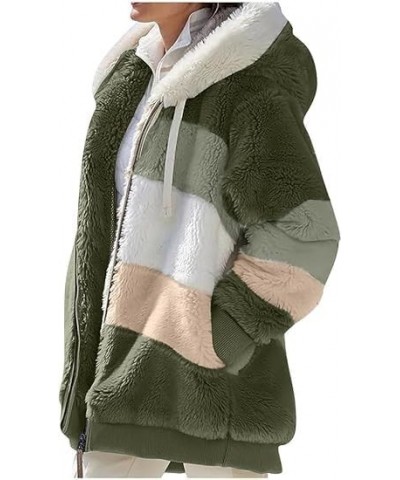 Women Winter Fuzzy Fleece Zip Up Jacket Fluffy Sherpa Cardigan Outerwear Coat Color Block Patchwork Hooded Coat 05 Army Green...