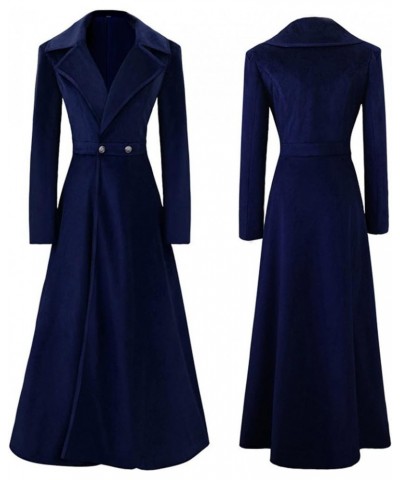 Women's Vintage Velvet Trench Coat Lapel Button Slim Medieval Retro Christmas Asymmetric Long Velvet Blazers Overcoat Navy $2...