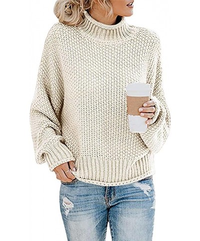 Women's Turtleneck Oversized Sweaters 2023 Fall Winter Long Batwing Sleeve Thread Cozy Knit Pullover Tunic Top White $11.05 S...