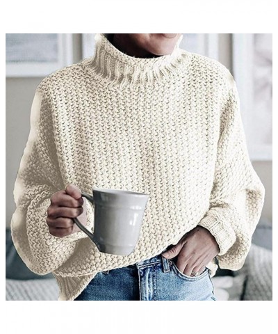 Women's Turtleneck Oversized Sweaters 2023 Fall Winter Long Batwing Sleeve Thread Cozy Knit Pullover Tunic Top White $11.05 S...