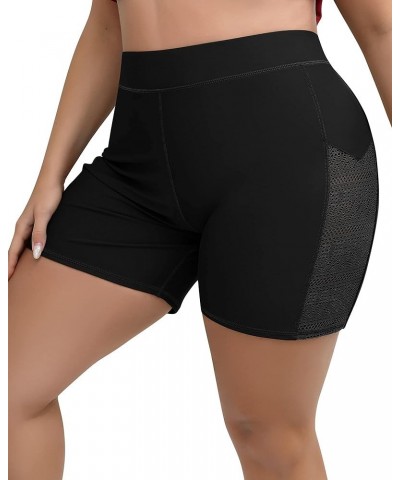 Women Plus Size Swim Shorts High Waist Board Shorts Stretchy Swimsuit Bottoms Mesh - Black $13.76 Swimsuits