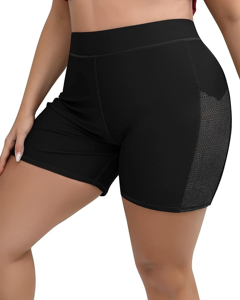 Women Plus Size Swim Shorts High Waist Board Shorts Stretchy Swimsuit Bottoms Mesh - Black $13.76 Swimsuits