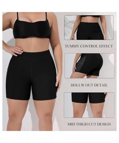 Women Plus Size Swim Shorts High Waist Board Shorts Stretchy Swimsuit Bottoms Mesh - Black $13.76 Swimsuits