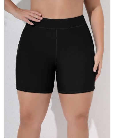 Women Plus Size Swim Shorts High Waist Board Shorts Stretchy Swimsuit Bottoms Mesh - Black $13.76 Swimsuits