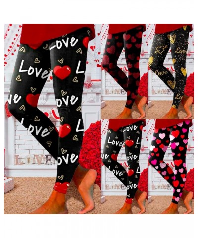 Holiday Heart Printed Leggings High Waisted Slim Tummy Control Pants for Gym Leggings Running Cycling Yoga A1-pink $8.98 Legg...