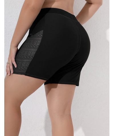 Women Plus Size Swim Shorts High Waist Board Shorts Stretchy Swimsuit Bottoms Mesh - Black $13.76 Swimsuits