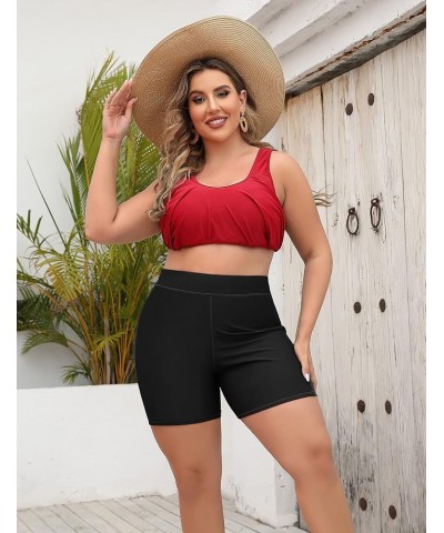 Women Plus Size Swim Shorts High Waist Board Shorts Stretchy Swimsuit Bottoms Mesh - Black $13.76 Swimsuits