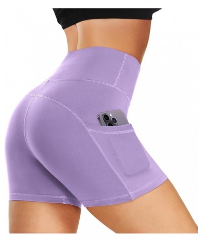 Workout Shorts for Women with Pockets - High Waist Tummy Control Bike Shorts for Gym Workout Athletic Running Yoga 5 inch Pur...