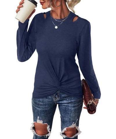 Women's Twist Front Tops Solid Cut Out Summer T-Shirt Short Sleeve Crew Neck Tunic Dark Blue2 $10.72 T-Shirts