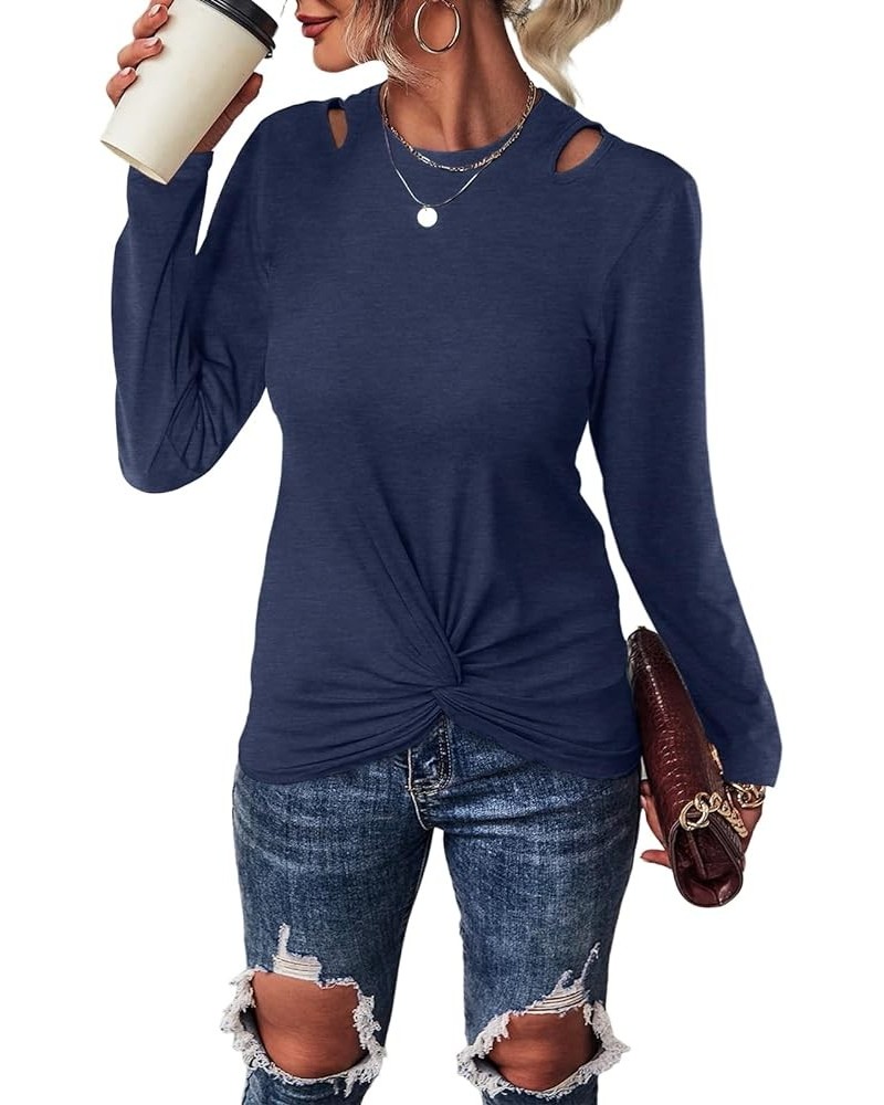 Women's Twist Front Tops Solid Cut Out Summer T-Shirt Short Sleeve Crew Neck Tunic Dark Blue2 $10.72 T-Shirts