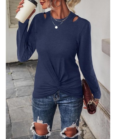 Women's Twist Front Tops Solid Cut Out Summer T-Shirt Short Sleeve Crew Neck Tunic Dark Blue2 $10.72 T-Shirts