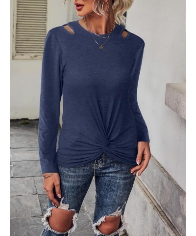 Women's Twist Front Tops Solid Cut Out Summer T-Shirt Short Sleeve Crew Neck Tunic Dark Blue2 $10.72 T-Shirts