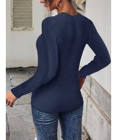 Women's Twist Front Tops Solid Cut Out Summer T-Shirt Short Sleeve Crew Neck Tunic Dark Blue2 $10.72 T-Shirts