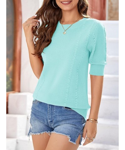 Womens Puff Short Sleeve Sweater Tops Summer Soft Crewneck Pullover Shirt Lightweight Cable Knit Blouse Picture $19.19 Sweaters