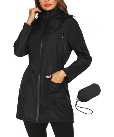 Rain Jackets For Women Waterproof Lightweight Packable Outdoor Hooded Raincoat Solid Black $19.24 Coats