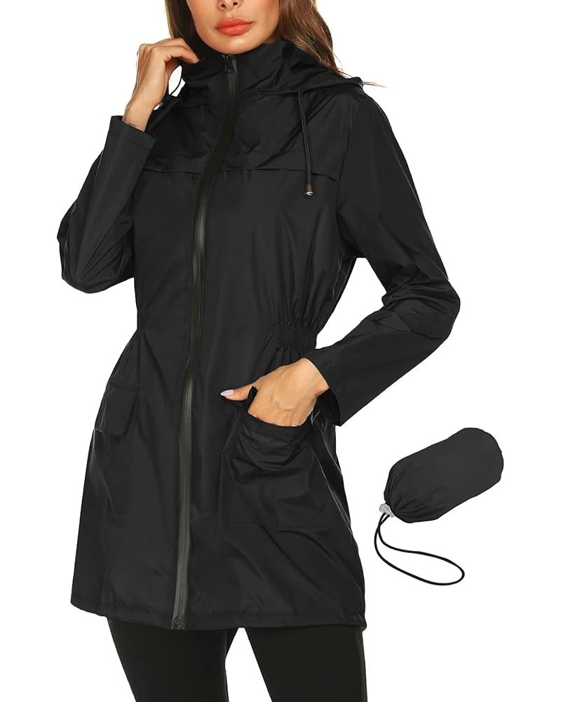 Rain Jackets For Women Waterproof Lightweight Packable Outdoor Hooded Raincoat Solid Black $19.24 Coats