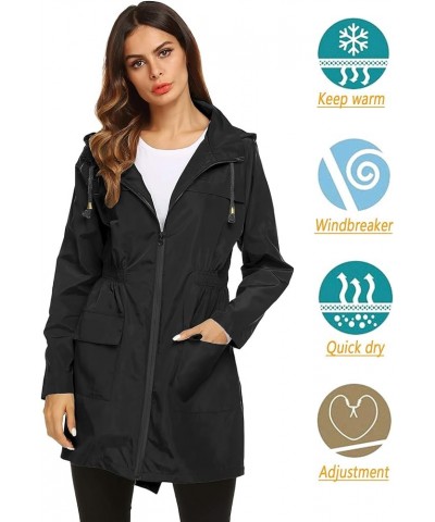 Rain Jackets For Women Waterproof Lightweight Packable Outdoor Hooded Raincoat Solid Black $19.24 Coats