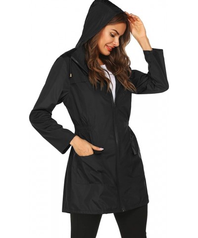 Rain Jackets For Women Waterproof Lightweight Packable Outdoor Hooded Raincoat Solid Black $19.24 Coats