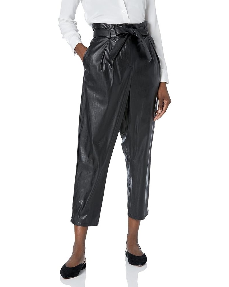 Women's High Pant with Faux Leather, Paperbag Waist and Tie Belt Black $48.65 Pants