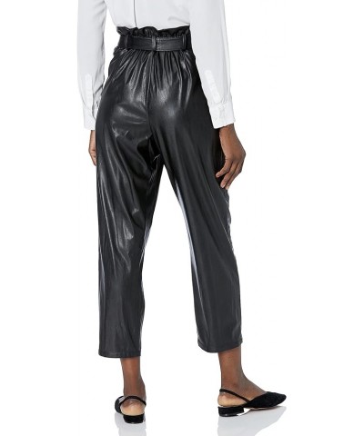 Women's High Pant with Faux Leather, Paperbag Waist and Tie Belt Black $48.65 Pants