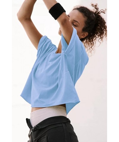 Women's Oversize Workout Crop Tops Casual Short Sleeve Drop Shoulder Boxy T-Shirts Roll Hem Basic Loose Yoga Running Tees Bab...