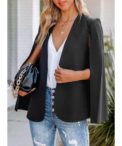 Womens Cape Blazer Split Sleeve Open Front Casual Cardigans Jacket Work Suit Workwear A Black $27.35 Blazers