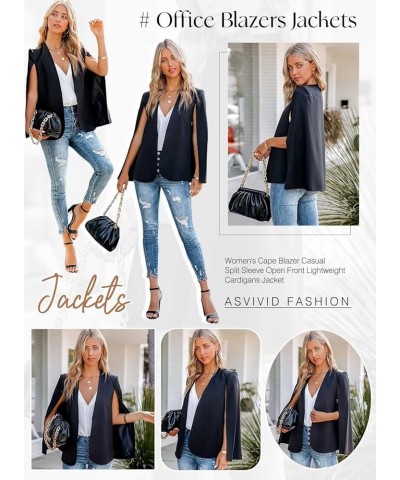 Womens Cape Blazer Split Sleeve Open Front Casual Cardigans Jacket Work Suit Workwear A Black $27.35 Blazers