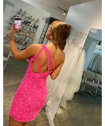 One Shoulder Homecoming Dresses Tight Sparkly Sequin Short Bodycon Mini Prom Cocktail Party Gown Pink $24.48 Dresses