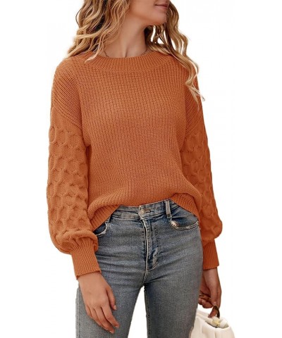 Womens Fall Sweaters Pullover Crewneck Long Sleeve Casual Sweaters Womens Fall Tops Cable Knit Sweater Orange $22.62 Sweaters