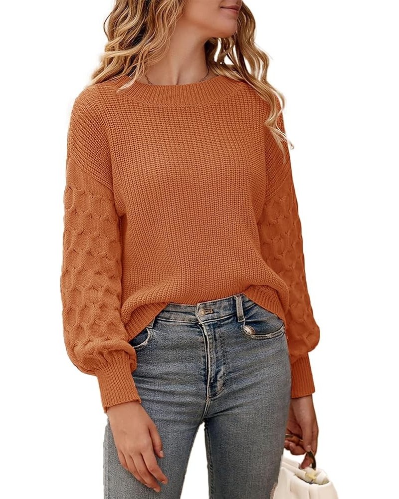 Womens Fall Sweaters Pullover Crewneck Long Sleeve Casual Sweaters Womens Fall Tops Cable Knit Sweater Orange $22.62 Sweaters