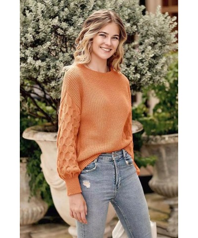 Womens Fall Sweaters Pullover Crewneck Long Sleeve Casual Sweaters Womens Fall Tops Cable Knit Sweater Orange $22.62 Sweaters