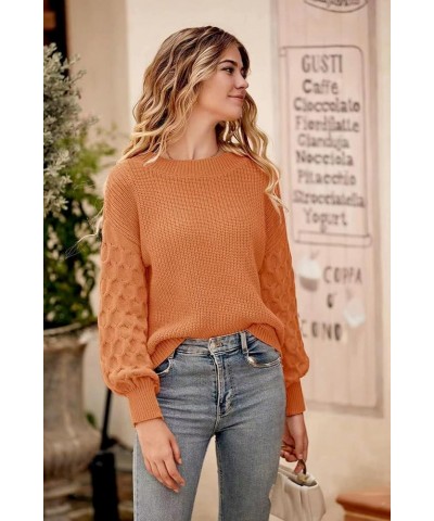 Womens Fall Sweaters Pullover Crewneck Long Sleeve Casual Sweaters Womens Fall Tops Cable Knit Sweater Orange $22.62 Sweaters