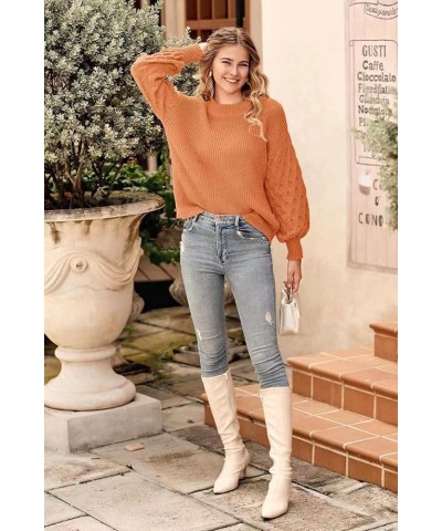 Womens Fall Sweaters Pullover Crewneck Long Sleeve Casual Sweaters Womens Fall Tops Cable Knit Sweater Orange $22.62 Sweaters