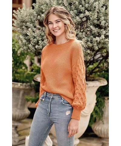 Womens Fall Sweaters Pullover Crewneck Long Sleeve Casual Sweaters Womens Fall Tops Cable Knit Sweater Orange $22.62 Sweaters