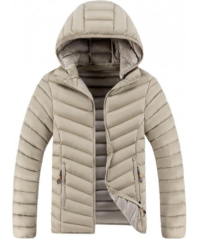 Puffer Jacket Male Autumn And Winter Thickening And Velvet Soild Color Casual Warm Zipper Removable Hat Long Khaki $23.00 Vests