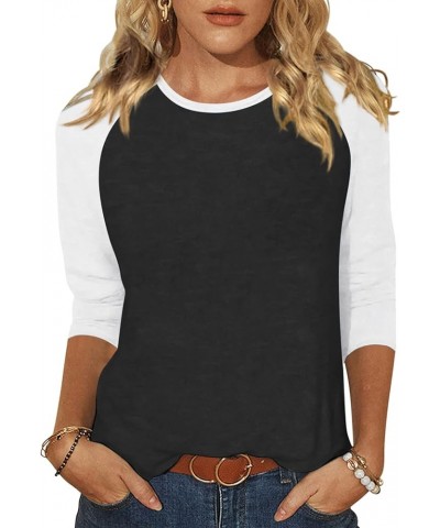 Women's Casual 3/4 Sleeve T-Shirts Round Neck Cute Tunic Tops Basic Tees Blouses Loose Fit Pullover 2 Black $13.15 Tops