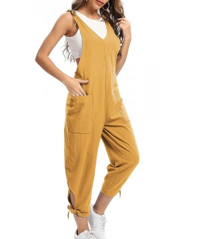 Women Cross-Back Long Bib Pants V-Neck Casual Loose Long Jumpsuits Baggy Cotton Rompers Overalls with Pockets Ginger $9.46 Ov...