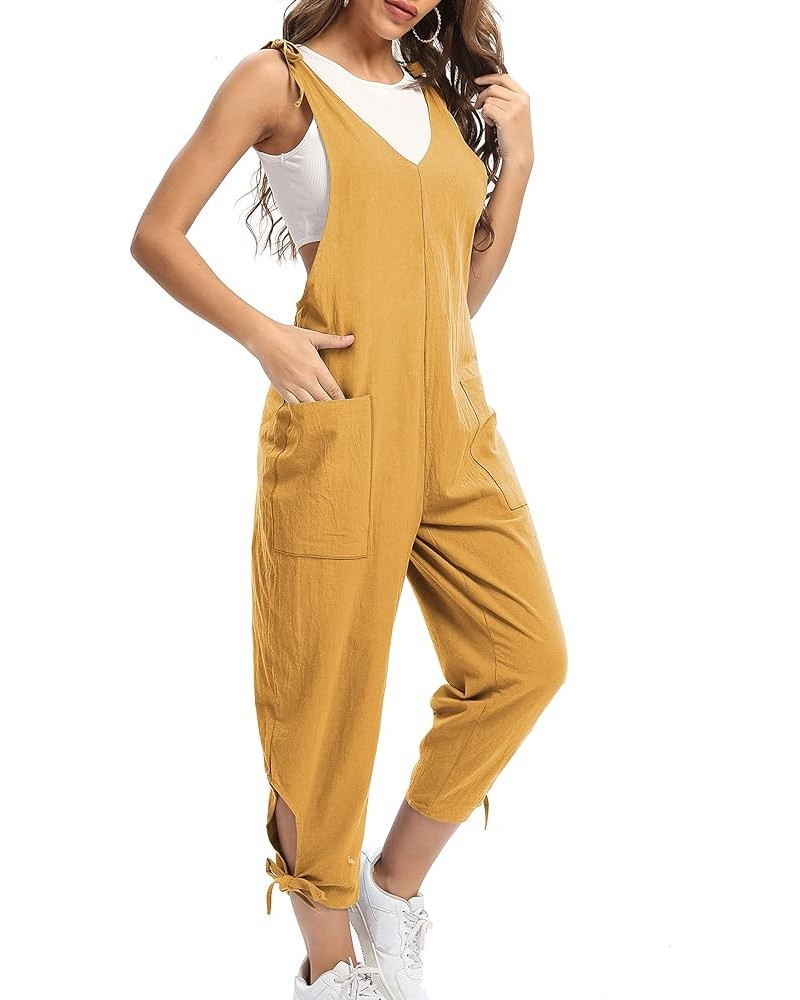 Women Cross-Back Long Bib Pants V-Neck Casual Loose Long Jumpsuits Baggy Cotton Rompers Overalls with Pockets Ginger $9.46 Ov...