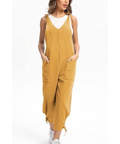 Women Cross-Back Long Bib Pants V-Neck Casual Loose Long Jumpsuits Baggy Cotton Rompers Overalls with Pockets Ginger $9.46 Ov...