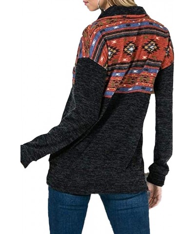 Women's Half Zip Sweatshirt Casual Aztec Print Long Sleeve Pullover Top with Pocket Orange $14.50 Hoodies & Sweatshirts