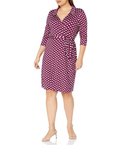 Women's Three-Quarter-Sleeve Faux Wrap Dress Burgdot $12.32 Dresses