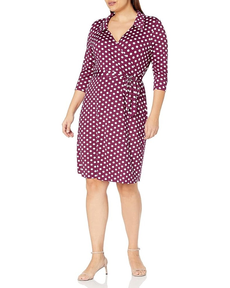 Women's Three-Quarter-Sleeve Faux Wrap Dress Burgdot $12.32 Dresses