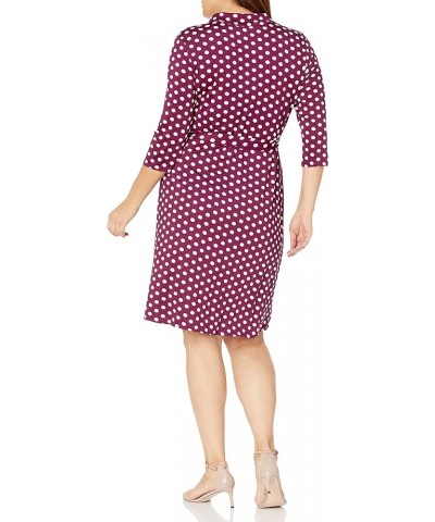 Women's Three-Quarter-Sleeve Faux Wrap Dress Burgdot $12.32 Dresses