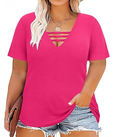 Plus Size Tops for Women Short Sleeve Summer Pullover Color Block Crewneck/V Neck Tee Tunic Loose Fit Tshirts XL-5XL A91e-hot...