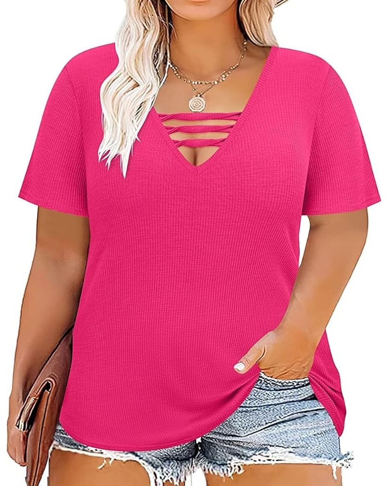 Plus Size Tops for Women Short Sleeve Summer Pullover Color Block Crewneck/V Neck Tee Tunic Loose Fit Tshirts XL-5XL A91e-hot...